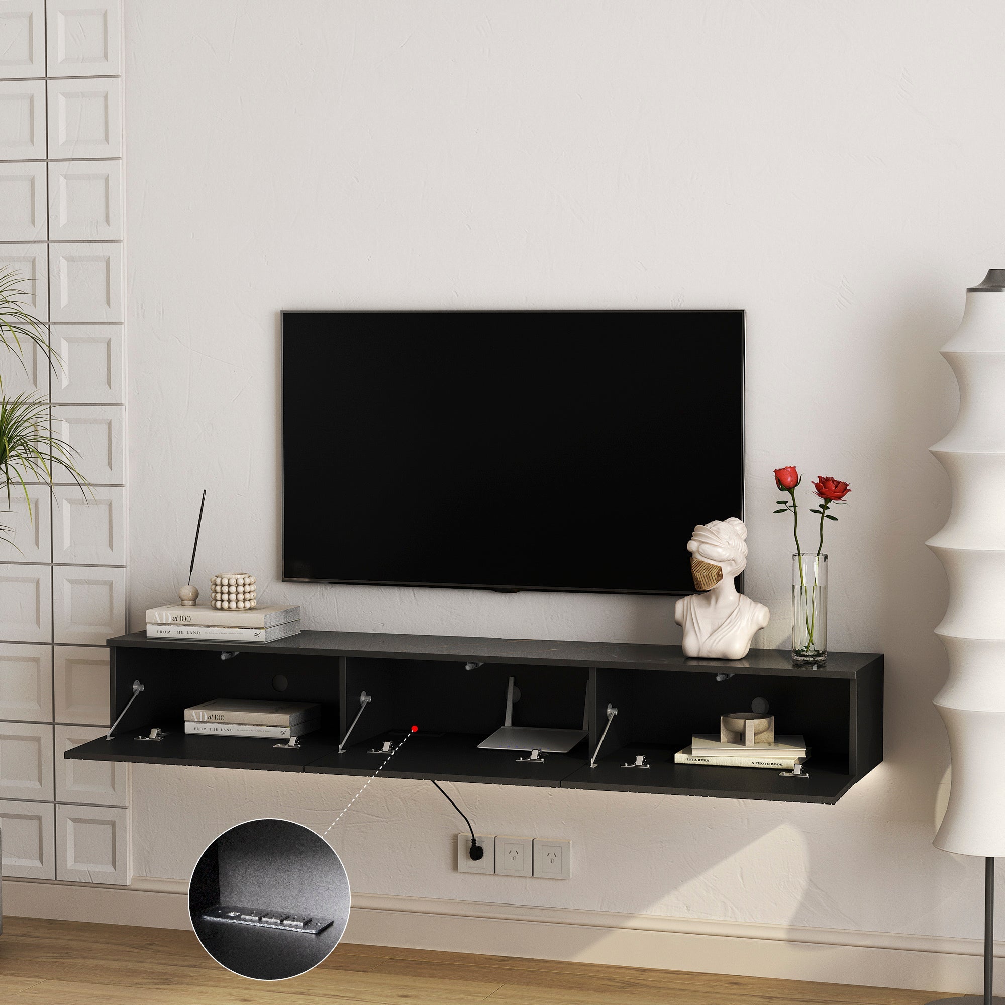 Floating TV Stand Wall Mounted with 16 Color LEDs,67' Modern TV Stand, Floating TV Cabinet Entertainment Center for 55 60 65 Inch TV,Black