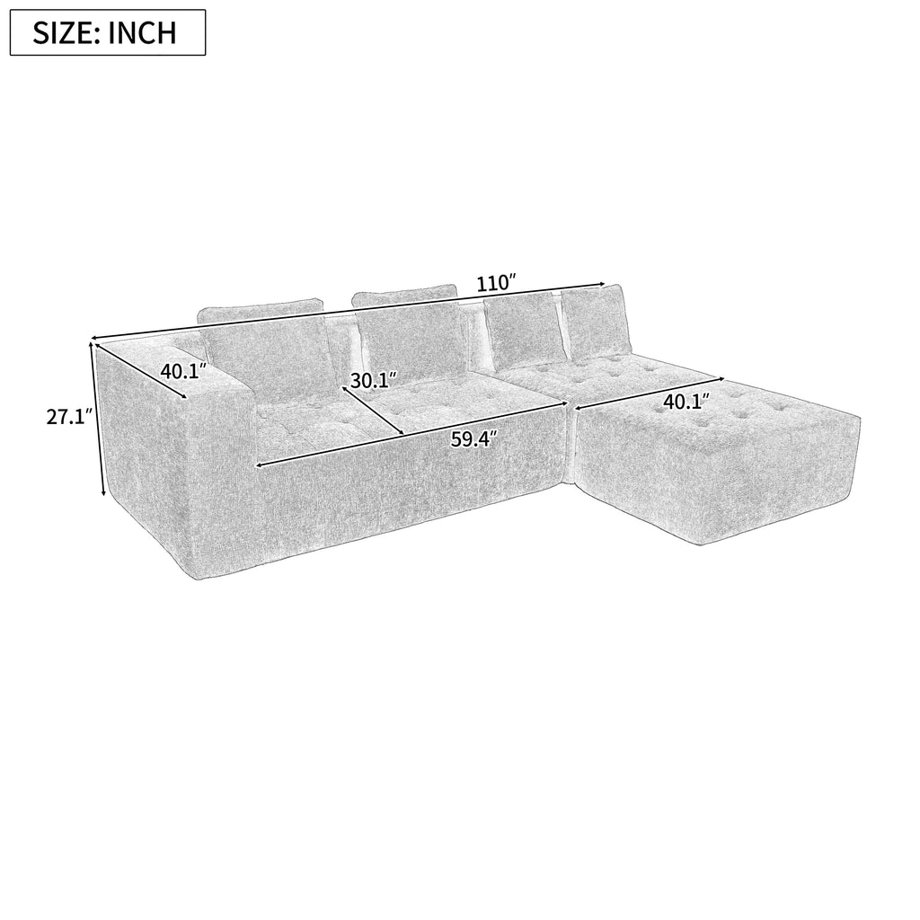 U_Style Modern Large Removable Modular Sofa, 3-Piece Set with Free Combination, Includes 4 Cushions, Ideal for Living Room, Bedroom, Apartment