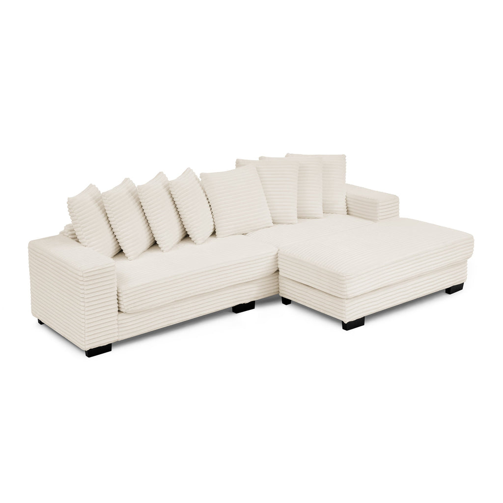 Corduroy Tufted Upholstered Sleeper Sectional Sofa, L-Shaped Modular Convertible Sofa , Can freely change the position of the footrests-Beige(Assembly is required)