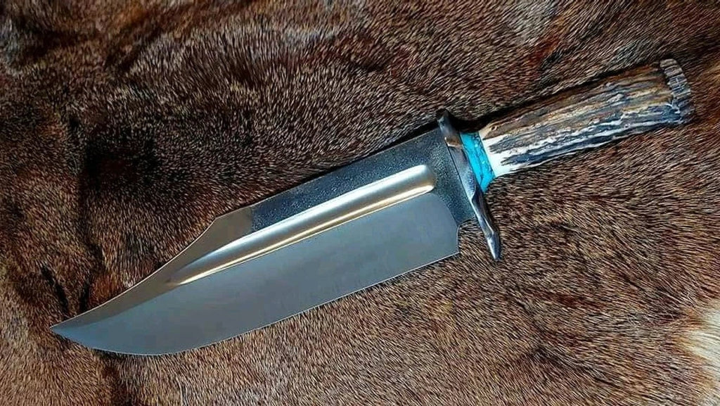 Ultimate Survival Bowie Knife - Handmade, 1095 Forged Steel, 11" Blade, Antler Horn Handle, Exotic Wood, Steel Guard