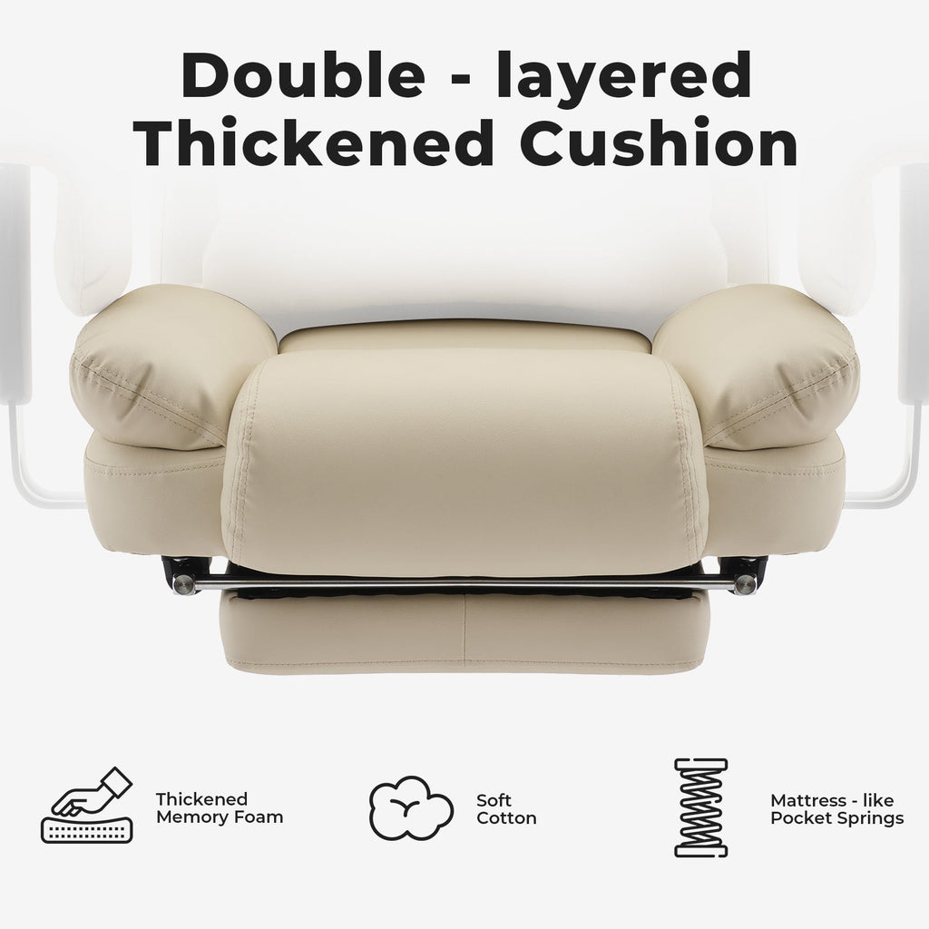 Office Chair Ergonomic 200 kg PU Leather Computer Chair with Lumbar Support and High Backrest, Ergonomic Desk Chair with Liftable Headrest, Beige