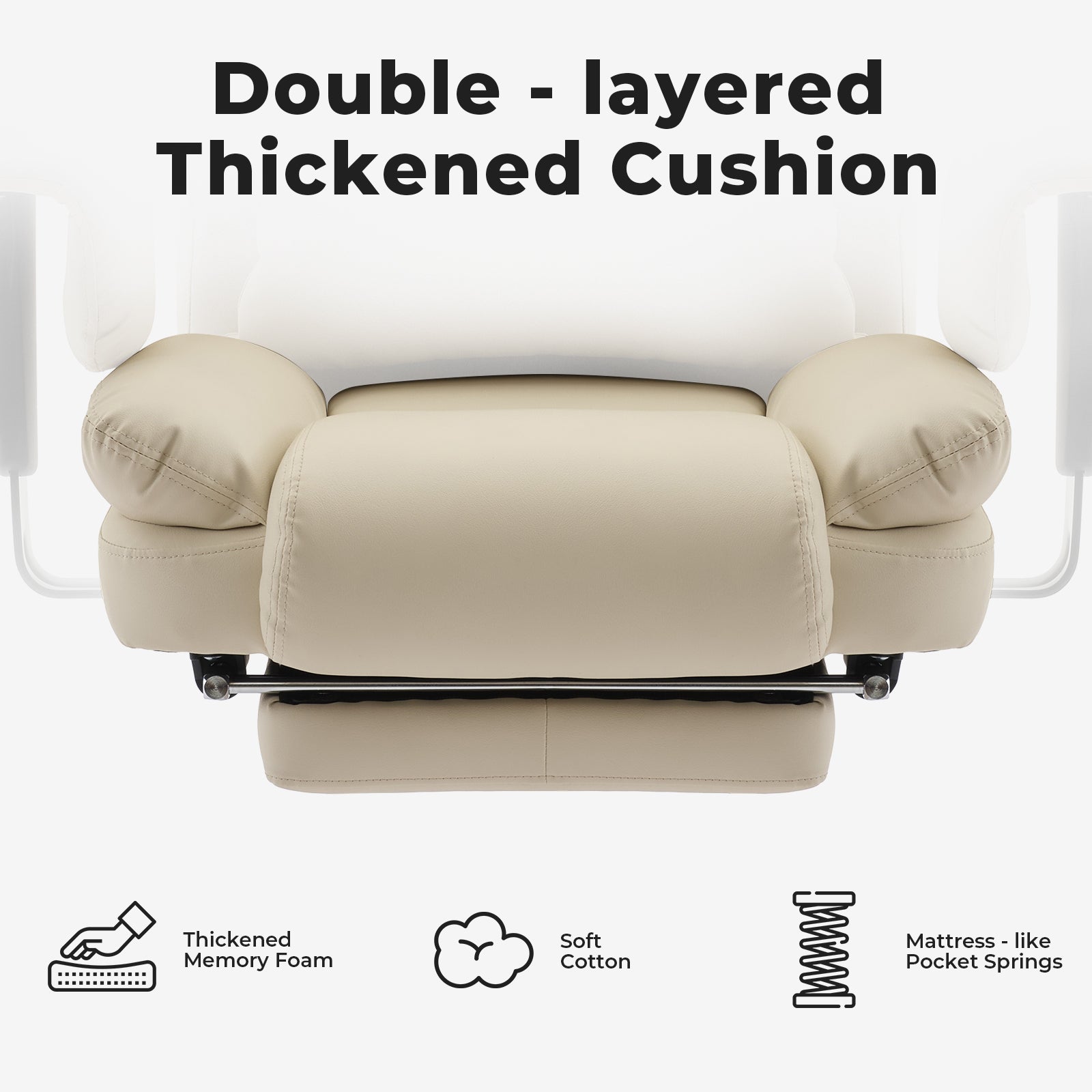 Office Chair Ergonomic 200 kg PU Leather Computer Chair with Lumbar Support and High Backrest, Ergonomic Desk Chair with Liftable Headrest, Beige