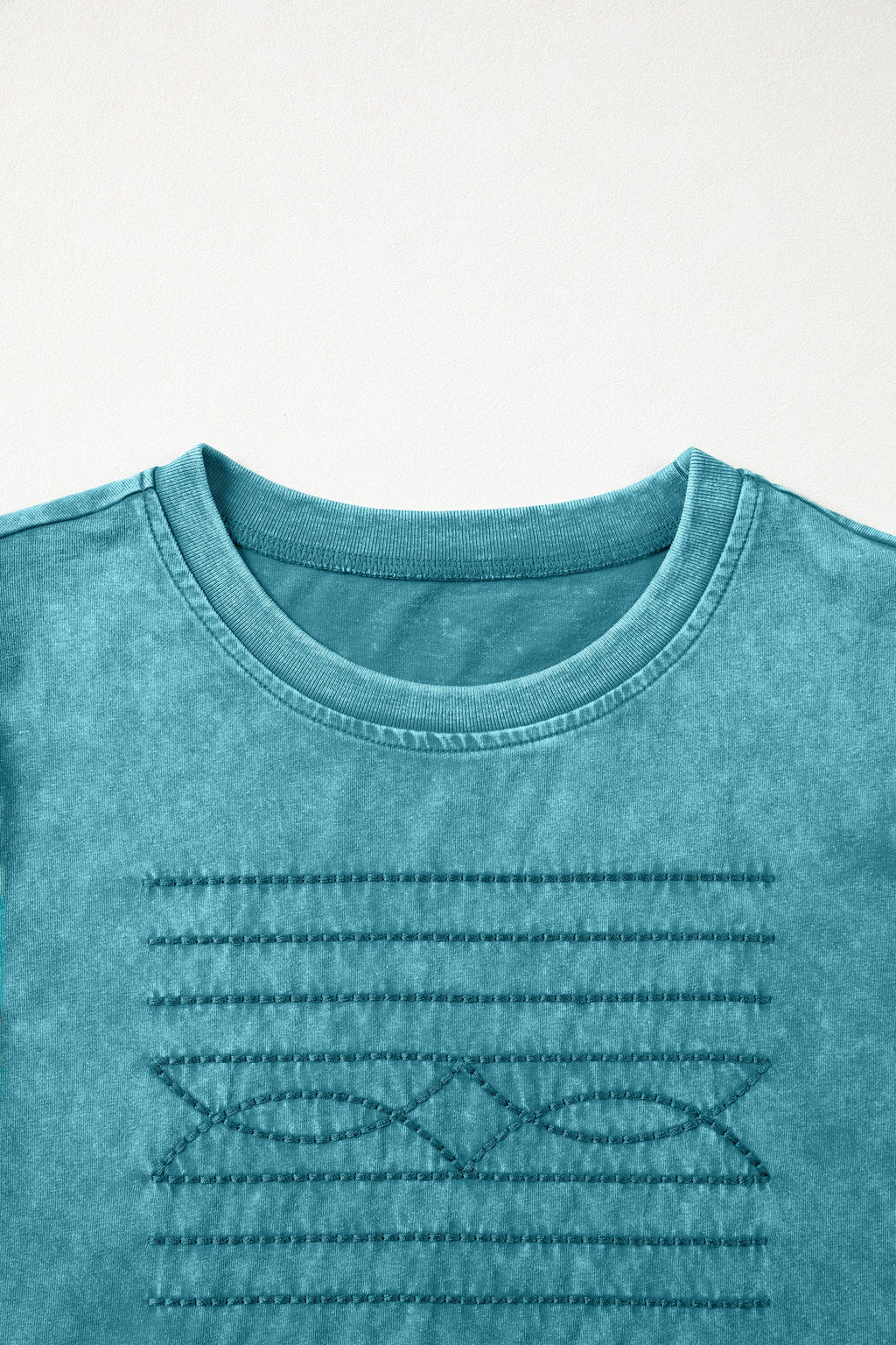 Western Embroidered Mineral Wash Puff Sleeve Tee