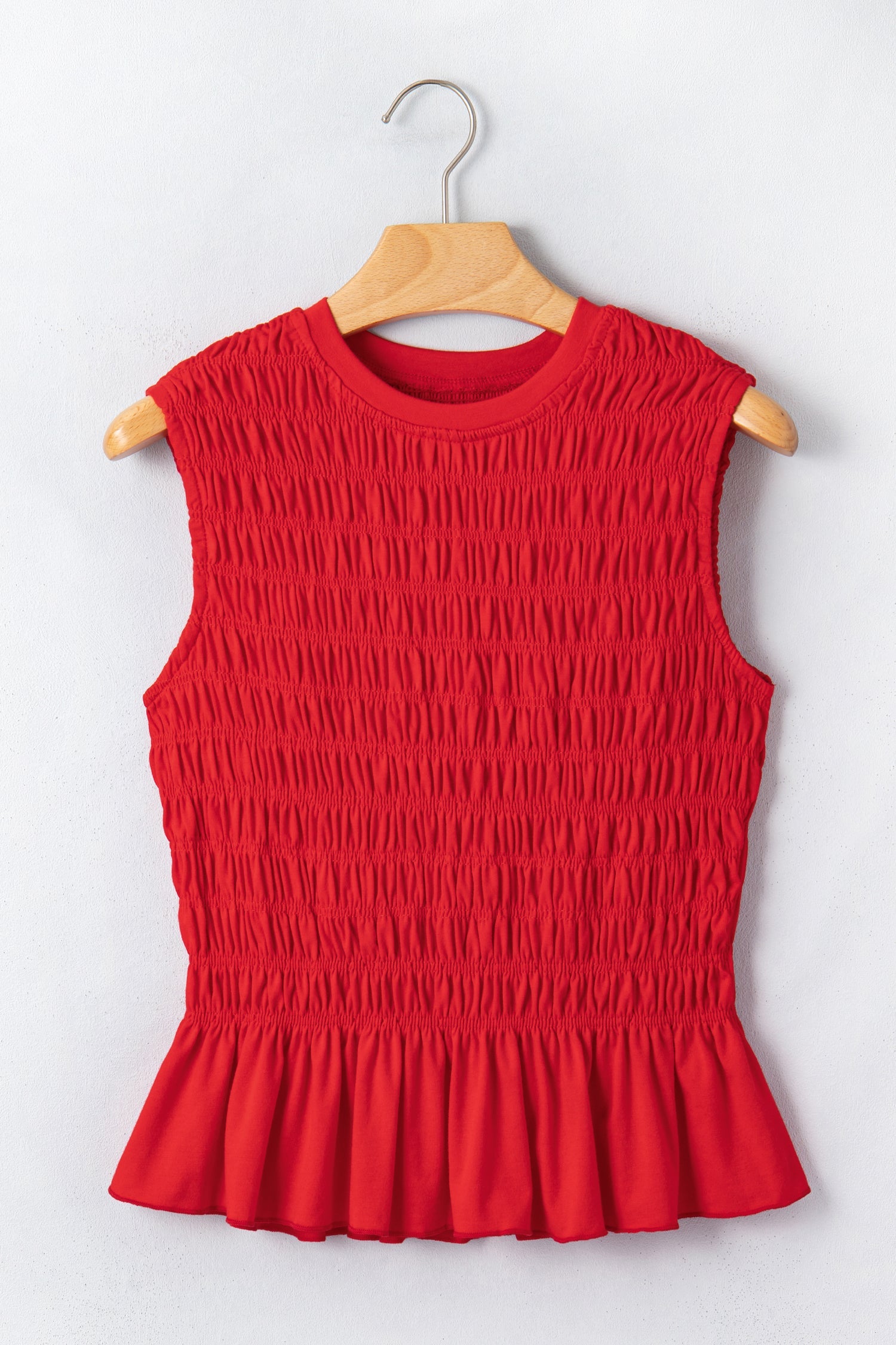 Solid Shirred Ruffle Peplum Hem Tank Top
