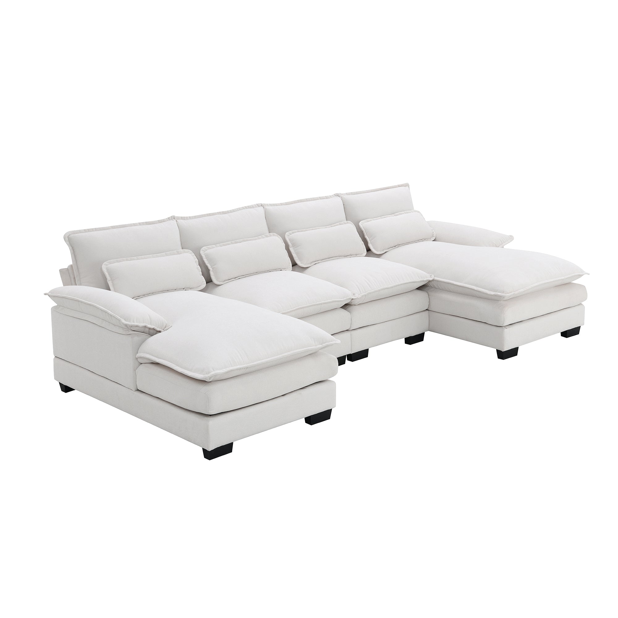 Modern U-shaped Sectional Sofa with Waist Pillows, 6-Seat Upholstered Symmetrical Sofa Furniture, Sleeper Sofa Couch with Chaise Lounge, Chenille and Velvet Options