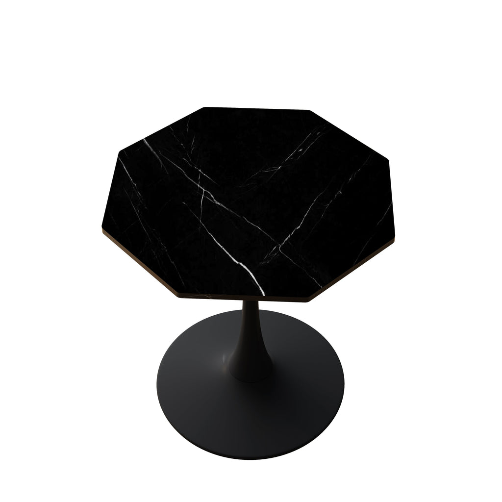 31.50'Modern Octagonal Coffee Table with Printed Black Marble Table Top,Metal Base, for Dining Room, Kitchen, Living Room
