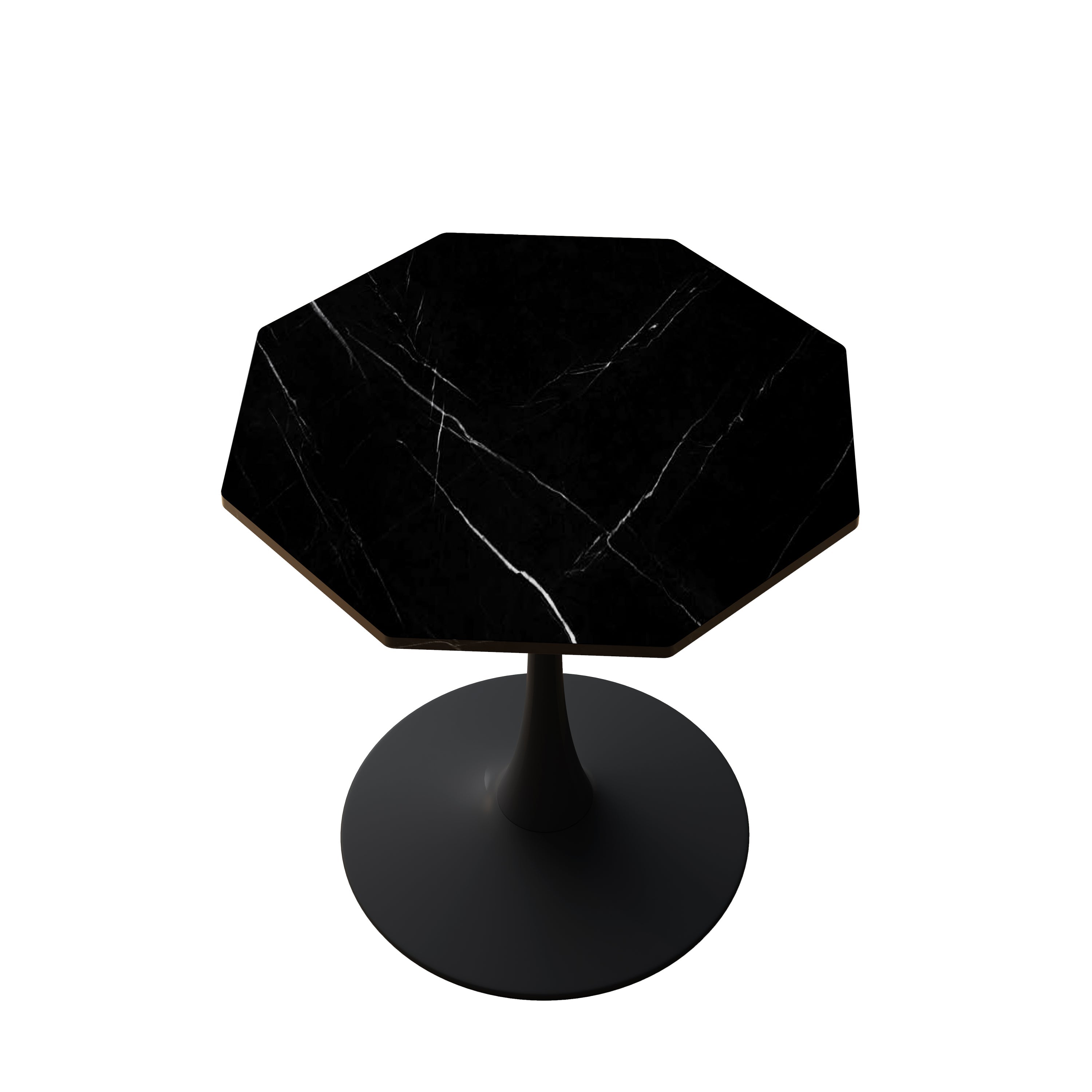 31.50'Modern Octagonal Coffee Table with Printed Black Marble Table Top,Metal Base, for Dining Room, Kitchen, Living Room