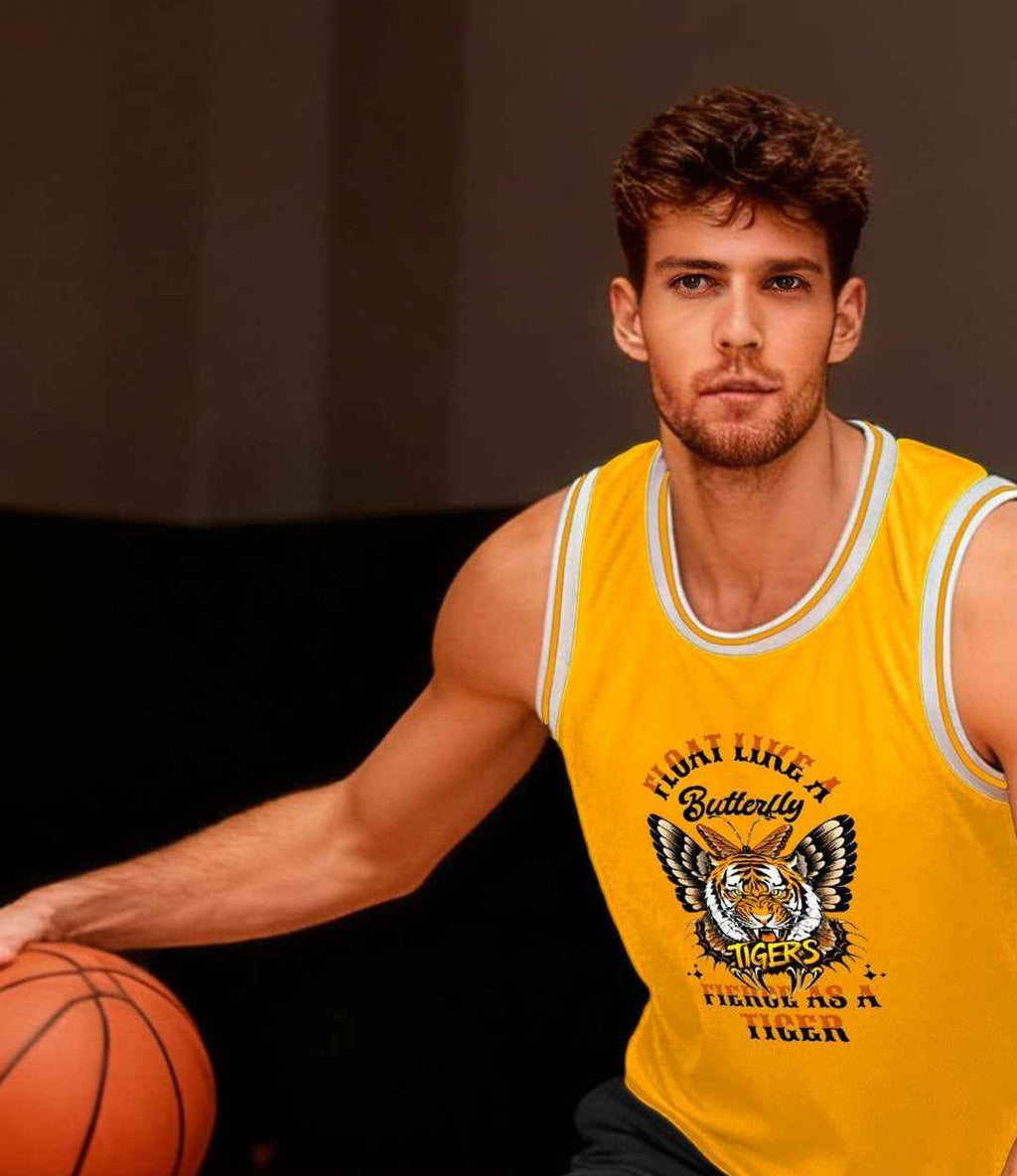 Float Like a Butterfly Fierce as a Tiger Adult Yellow Basketball Jersey | Ships From USA