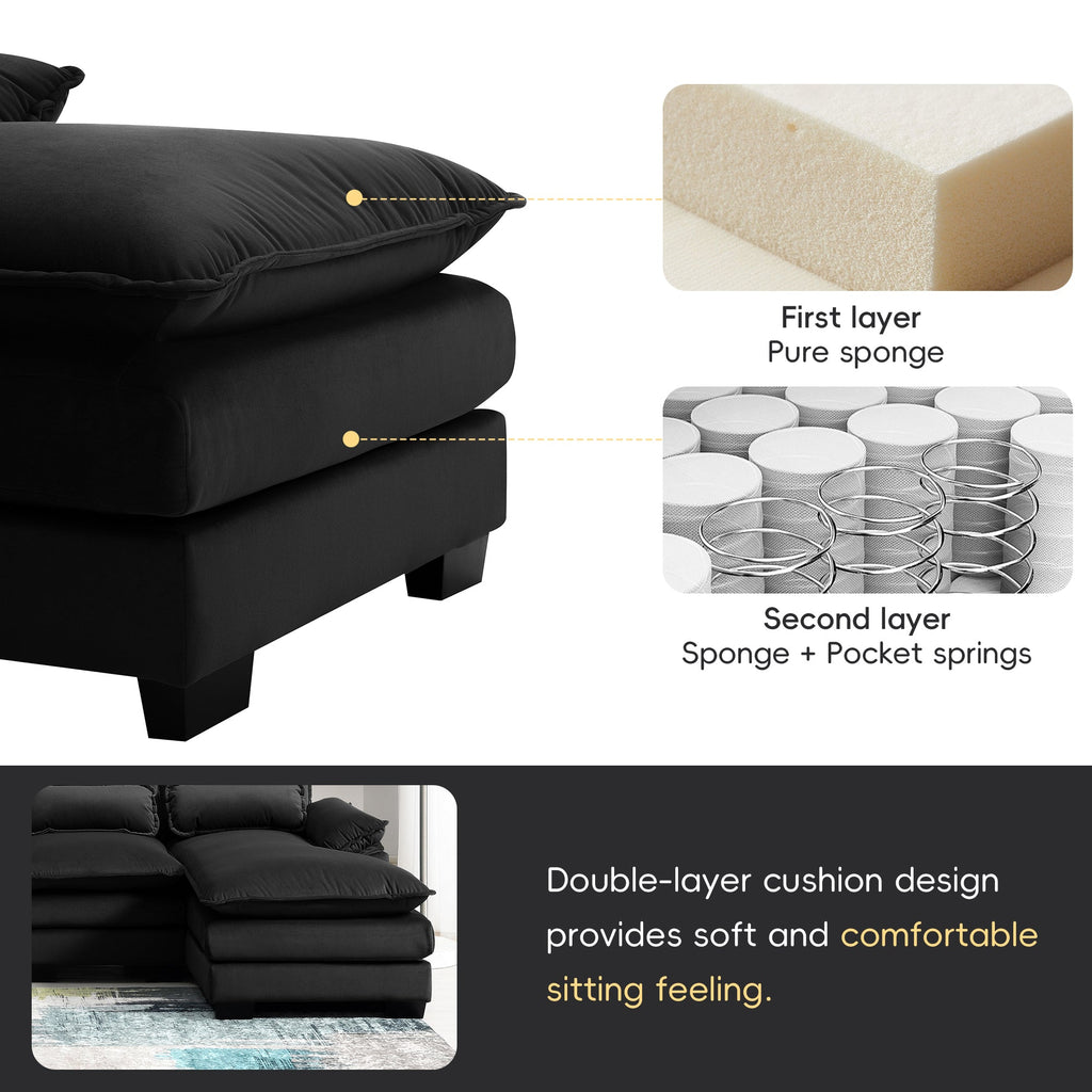 110*55' Modern U-shaped Sectional Sofa with Waist Pillows,6-seat Upholstered Symmetrical Sofa Furniture,Sleeper Sofa Couch with Chaise Lounge for Living Room,Apartment,5 Colours