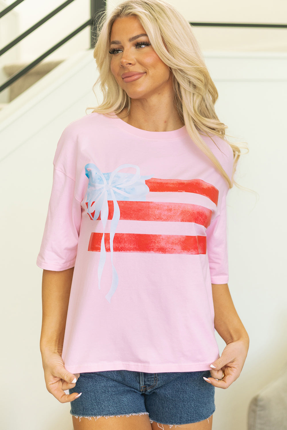 USA Flag Bow Crewneck Graphic Tee