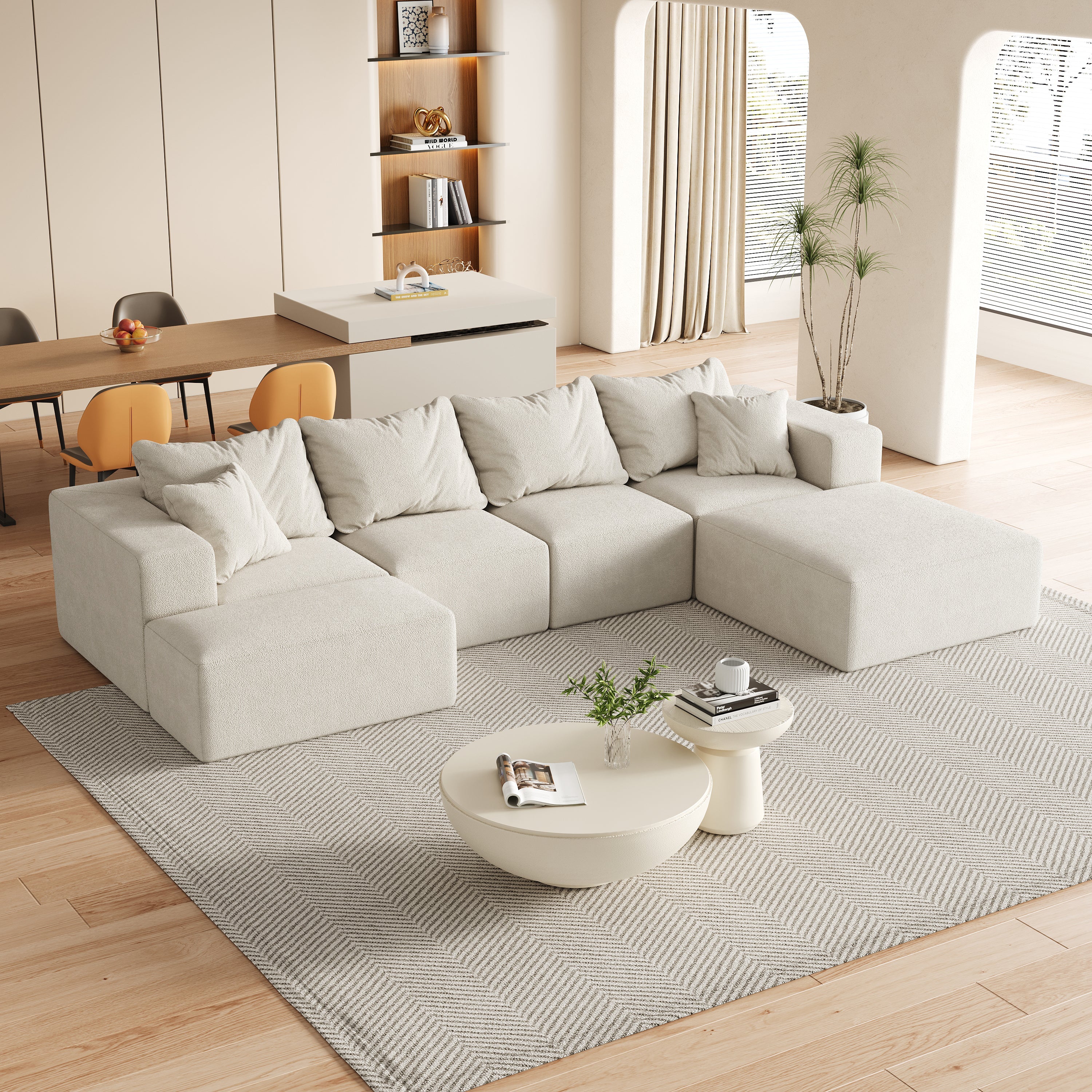 Modern Upholstered Sectional Boneless Couch Set,Modular 132' L Shaped Sectional Living Room Sofa Set With 6 Pillows,Free Combination Sofa Couch for Living Room,Bedroom
