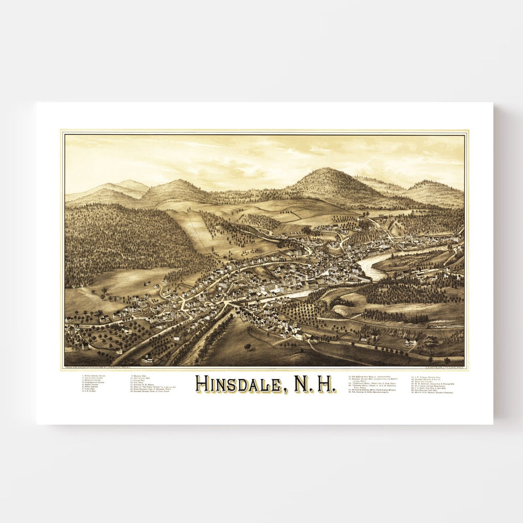 Vintage Map of Hinsdale, New Hampshire 1886