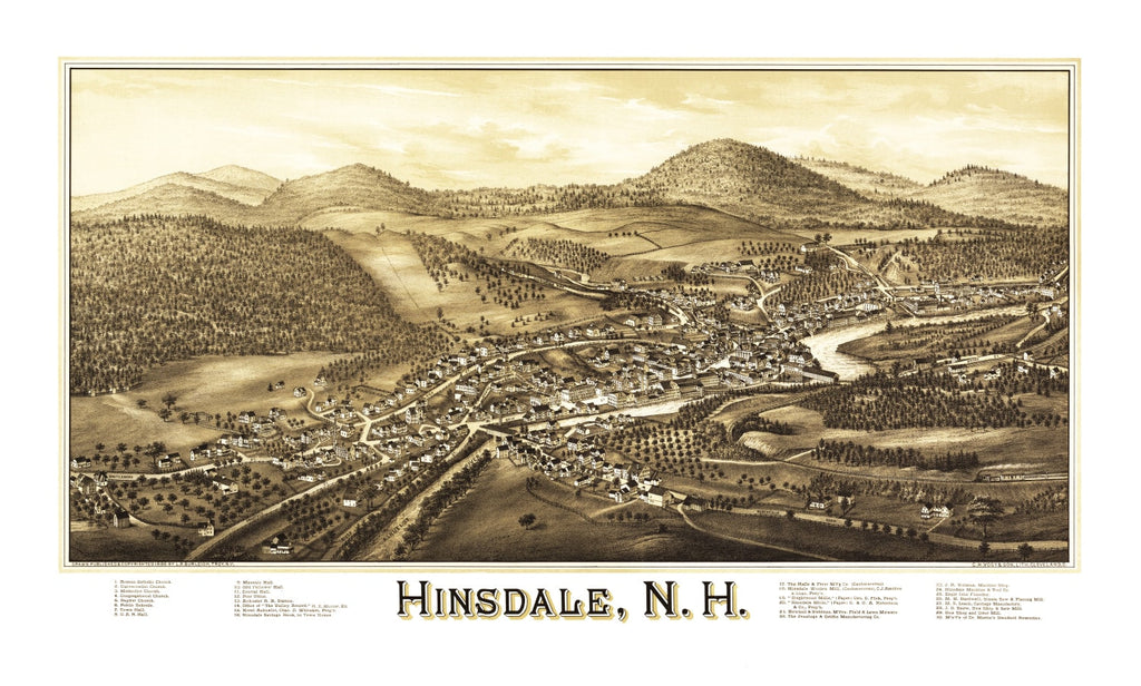 Vintage Map of Hinsdale, New Hampshire 1886