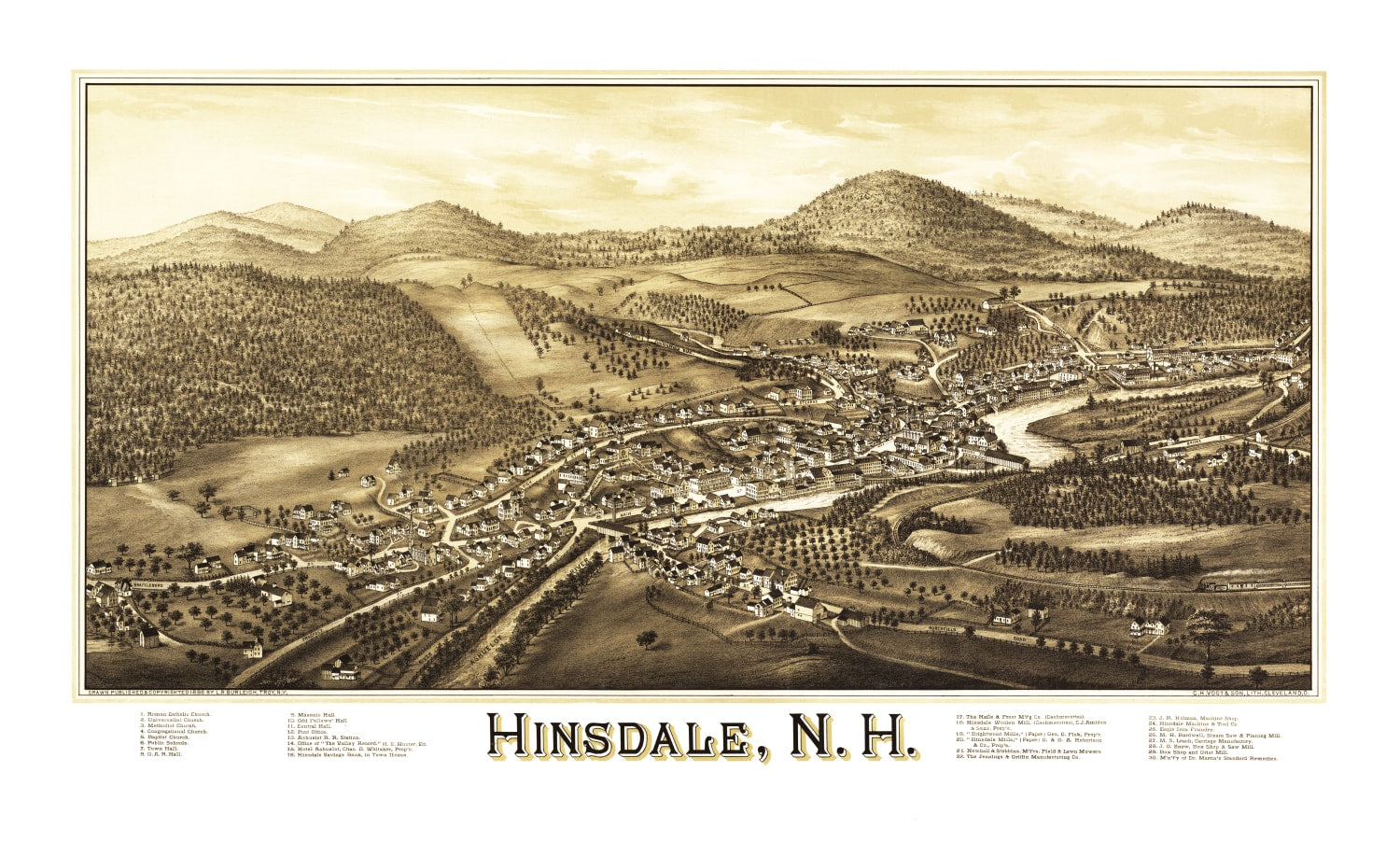 Vintage Map of Hinsdale, New Hampshire 1886