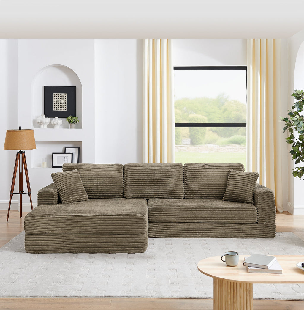 Left sofa seat,L shape Modular Sectional Sofa, Compressed Sectional Sofa Modern Minimalist Style Corduroy Couch,Unfold into a bed, Bedroom, Comfy Compressed Sofa Couch Space-Efficient Design-Brown
