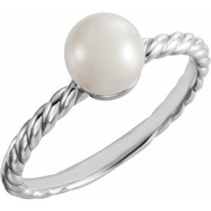 14K White Gold 6.5-7 mm Cultured White Freshwater Pearl Ring