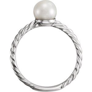 14K White Gold 6.5-7 mm Cultured White Freshwater Pearl Ring