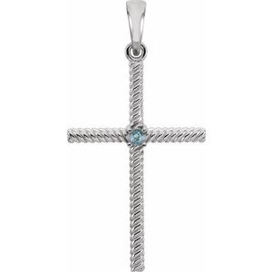 14K White Gold Natural Swiss Blue Topaz Cross Pendant