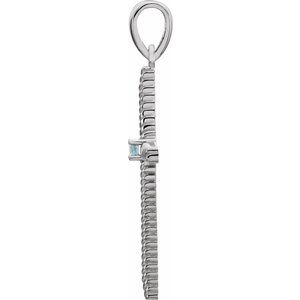 14K White Gold Natural Swiss Blue Topaz Cross Pendant
