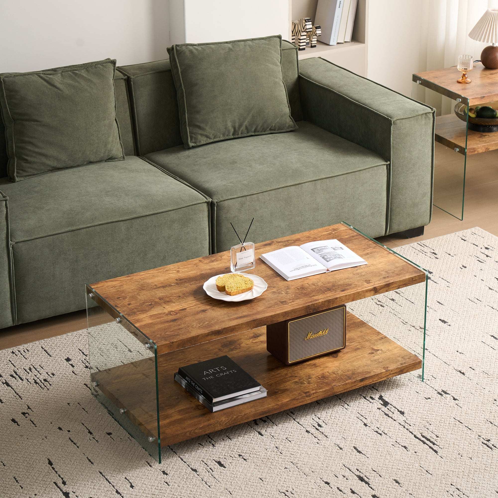 MDF CoffeeTable, Small Tea Table, Walnut Tempered Glass Sofa Table