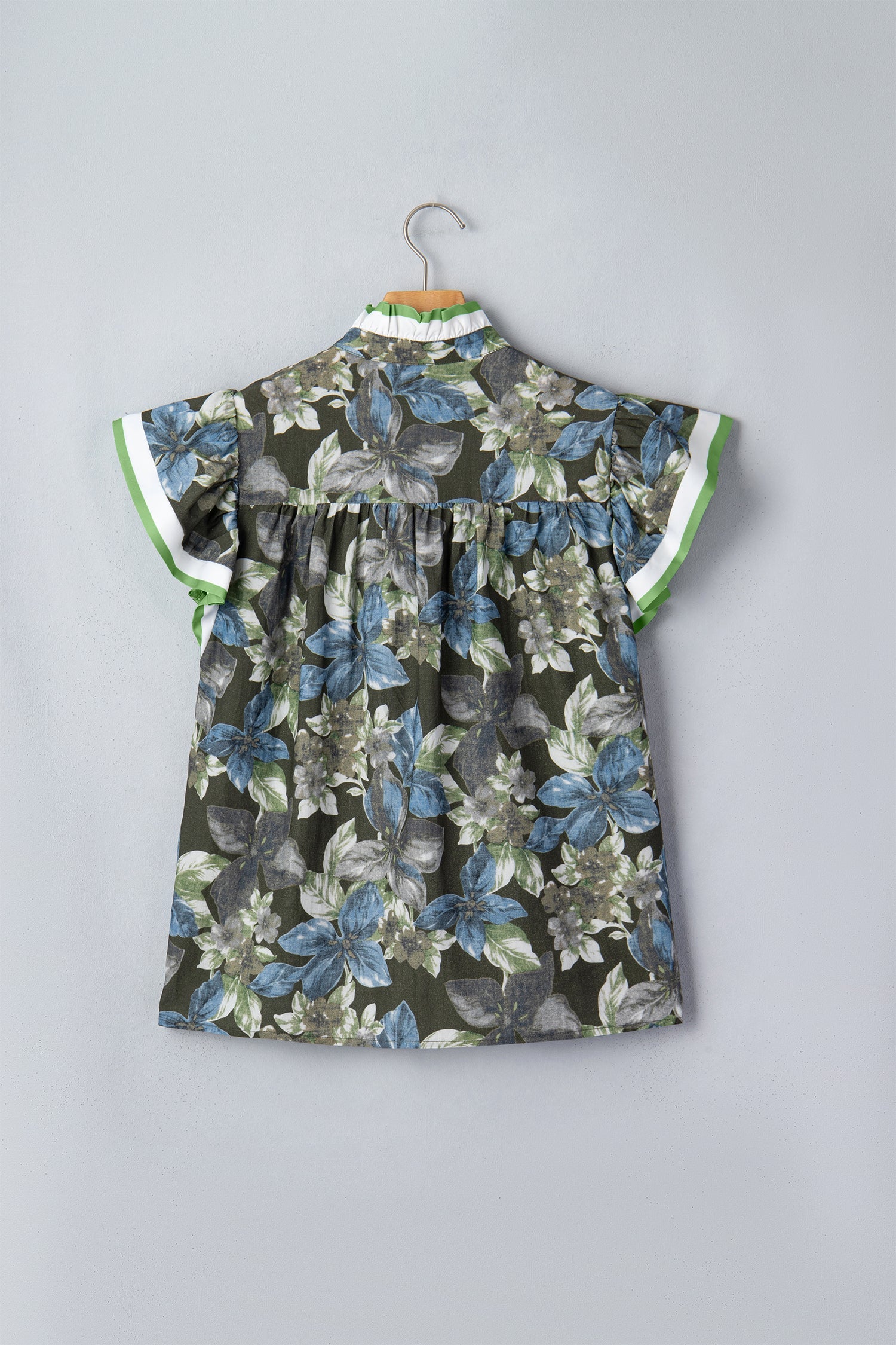 Floral Ruffle Short Sleeve Half Buttoned Blouse