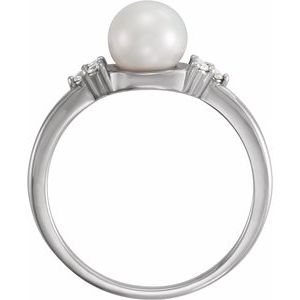14K White Gold 6.5-7 mm Cultured Freshwater White Pearl & .09 CTW Natural Diamond Ring