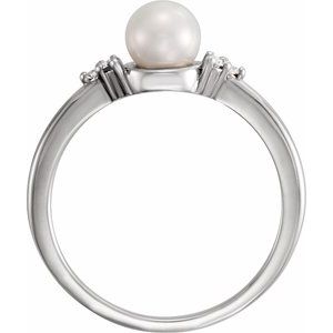 14K White Gold 5.5-6 mm Cultured Freshwater White Pearl & .06 CTW Natural Diamond Ring