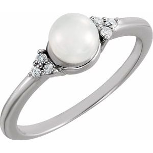 14K White Gold 5.5-6 mm Cultured Freshwater White Pearl & .06 CTW Natural Diamond Ring