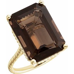 14K Yellow Gold Natural  Smoky Quartz Rope Ring