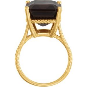 14K Yellow Gold Natural  Smoky Quartz Rope Ring