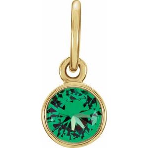 14K Yellow Gold Posh Mommy® Imitation Emerald Charm/Pendant