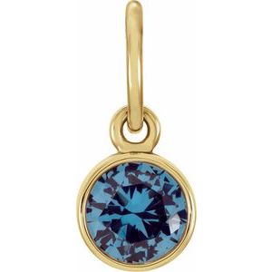 14K Yellow Gold Posh Mommy® Imitation Blue Zircon Charm/Pendant