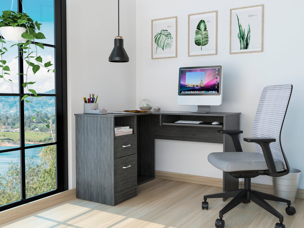 Raleigh L-Shaped Desk, Two Drawers, One Shelf, CPU Storage
