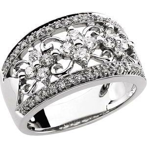 14K White Gold 3/4 CTW Natural Diamond Filigree Ring