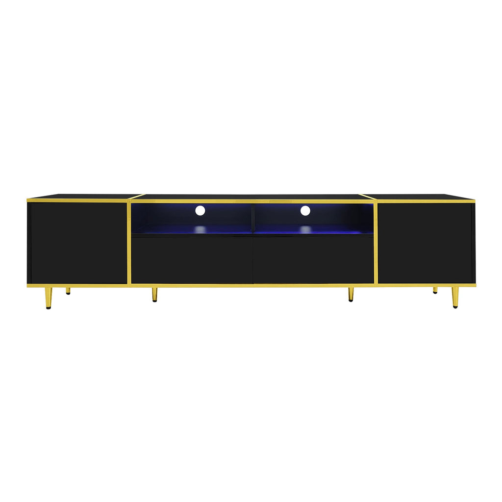 U-Can 70.9'' Modern TV Stand for TVs up to 80 Inches, Entertainment Center with 2 Shelves and LED Lights, TV Storage Cabinet with 2 Drawers, 2 Cabinets and Metal Legs for Living room