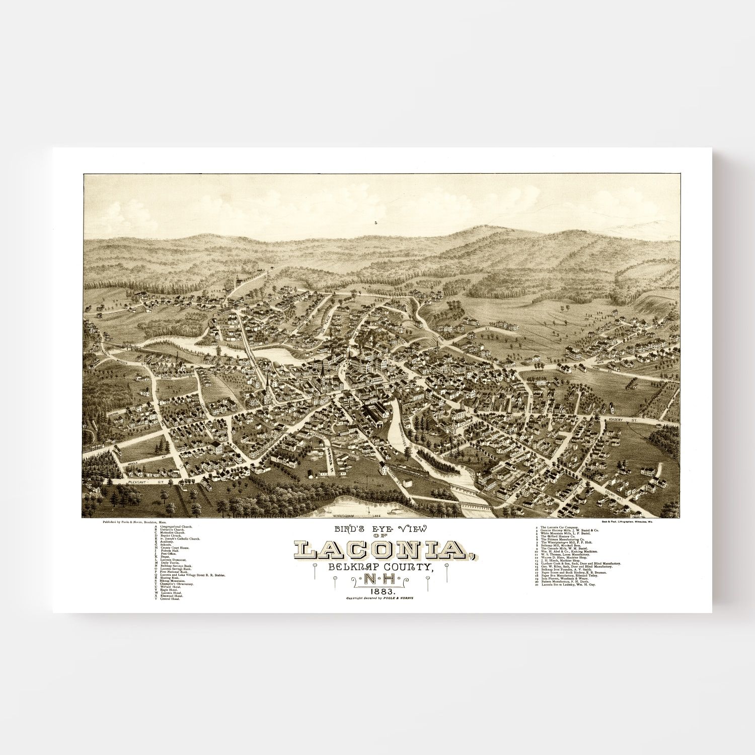 Vintage Map of Laconia, New Hampshire 1883