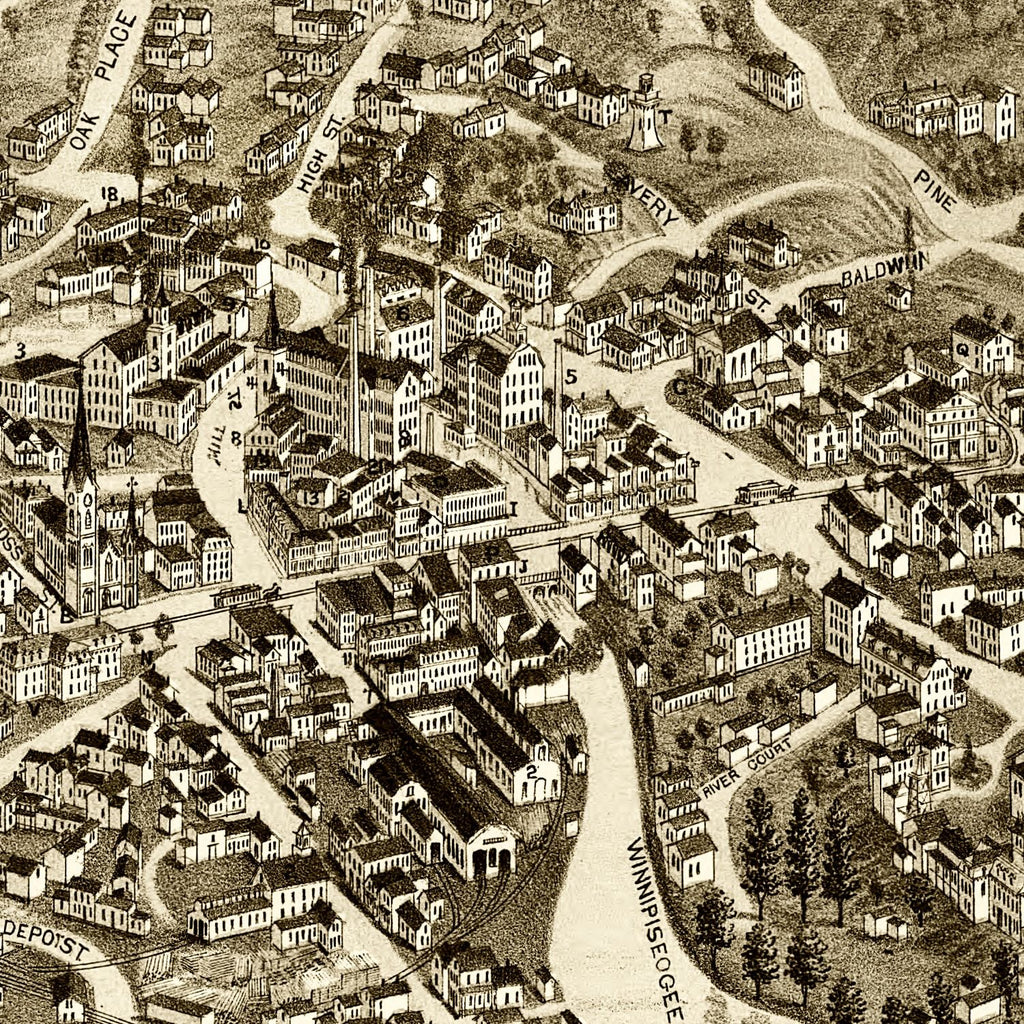Vintage Map of Laconia, New Hampshire 1883