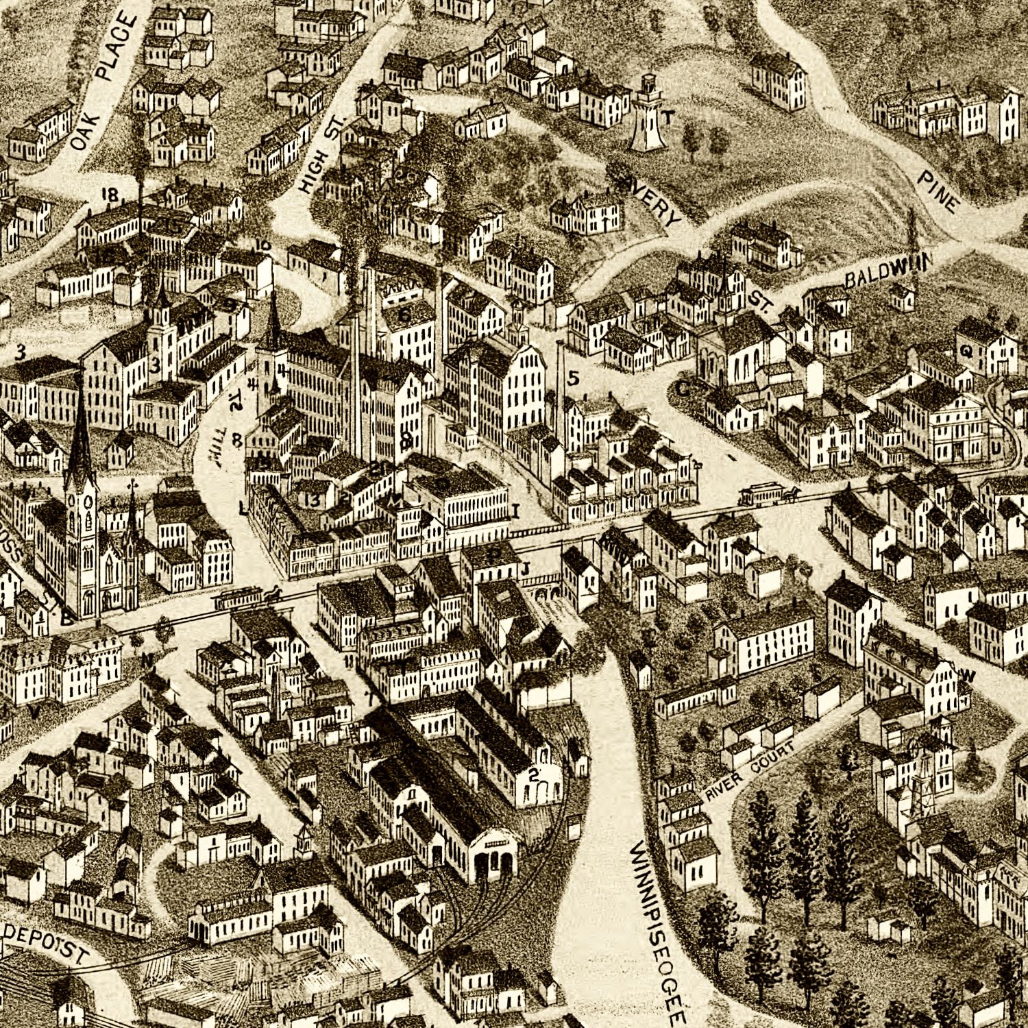 Vintage Map of Laconia, New Hampshire 1883