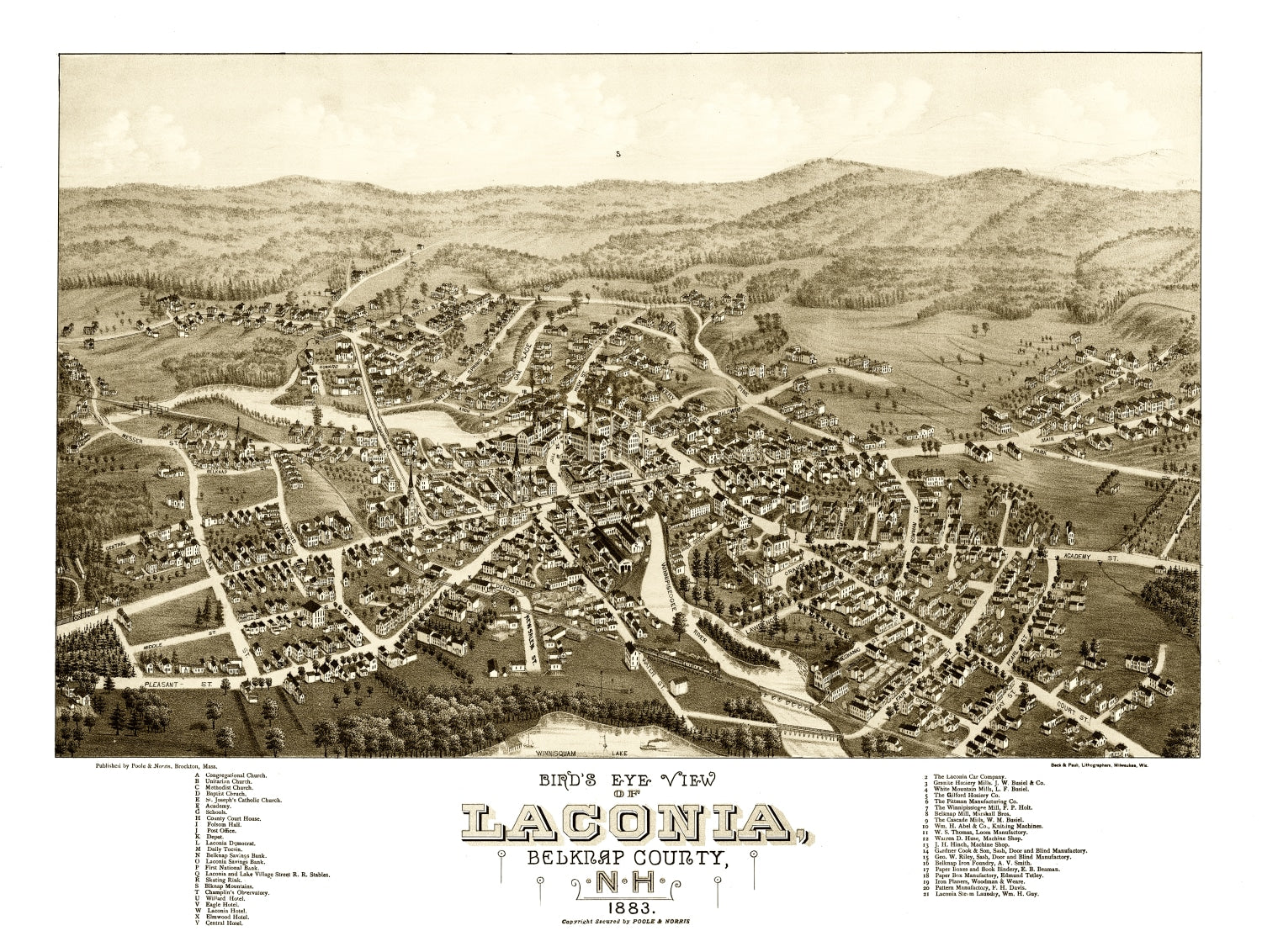 Vintage Map of Laconia, New Hampshire 1883