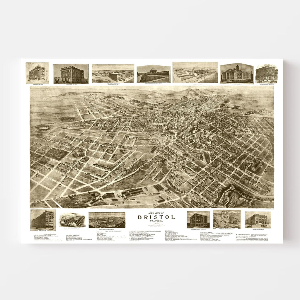 Vintage Map of Bristol, Virginia 1912