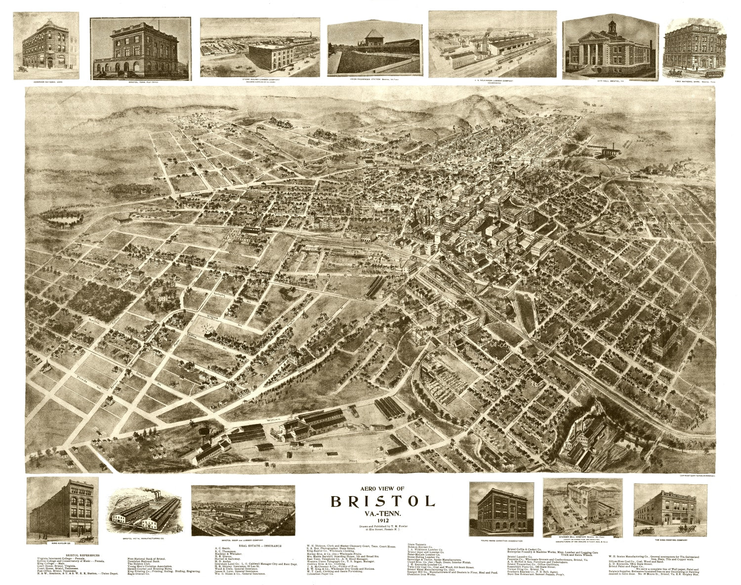 Vintage Map of Bristol, Virginia 1912
