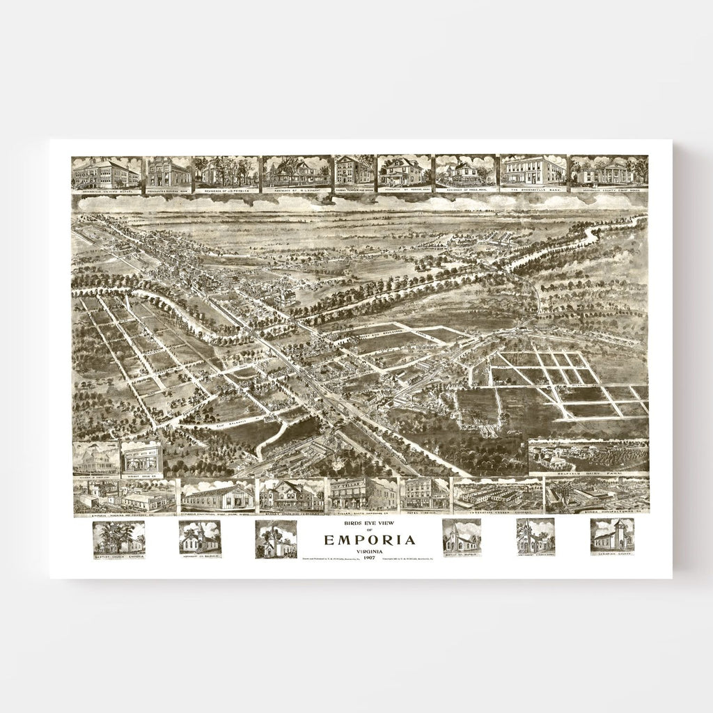 Vintage Map of Emporia, Virginia 1907