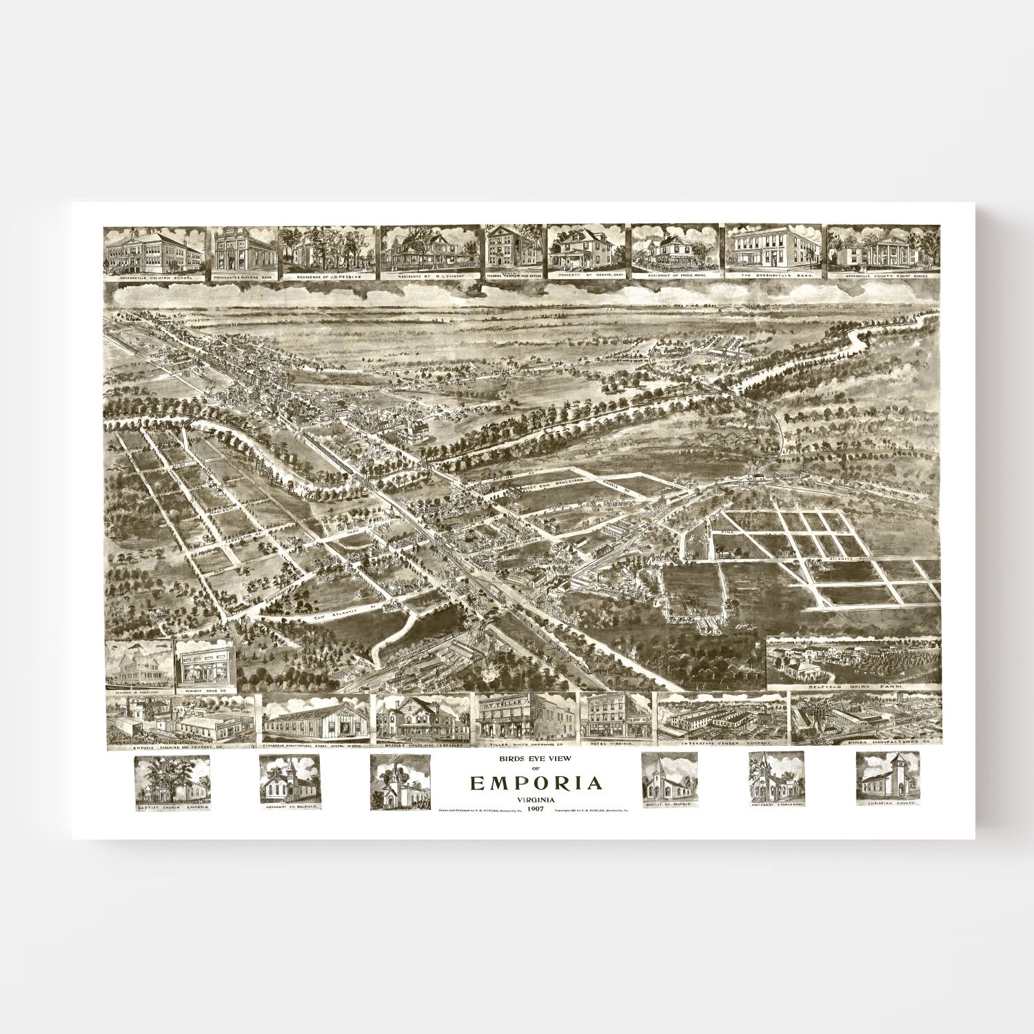 Vintage Map of Emporia, Virginia 1907