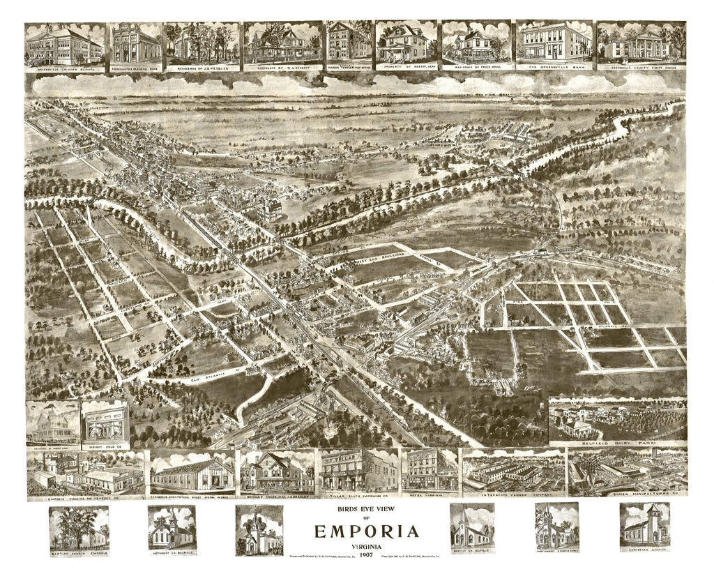 Vintage Map of Emporia, Virginia 1907