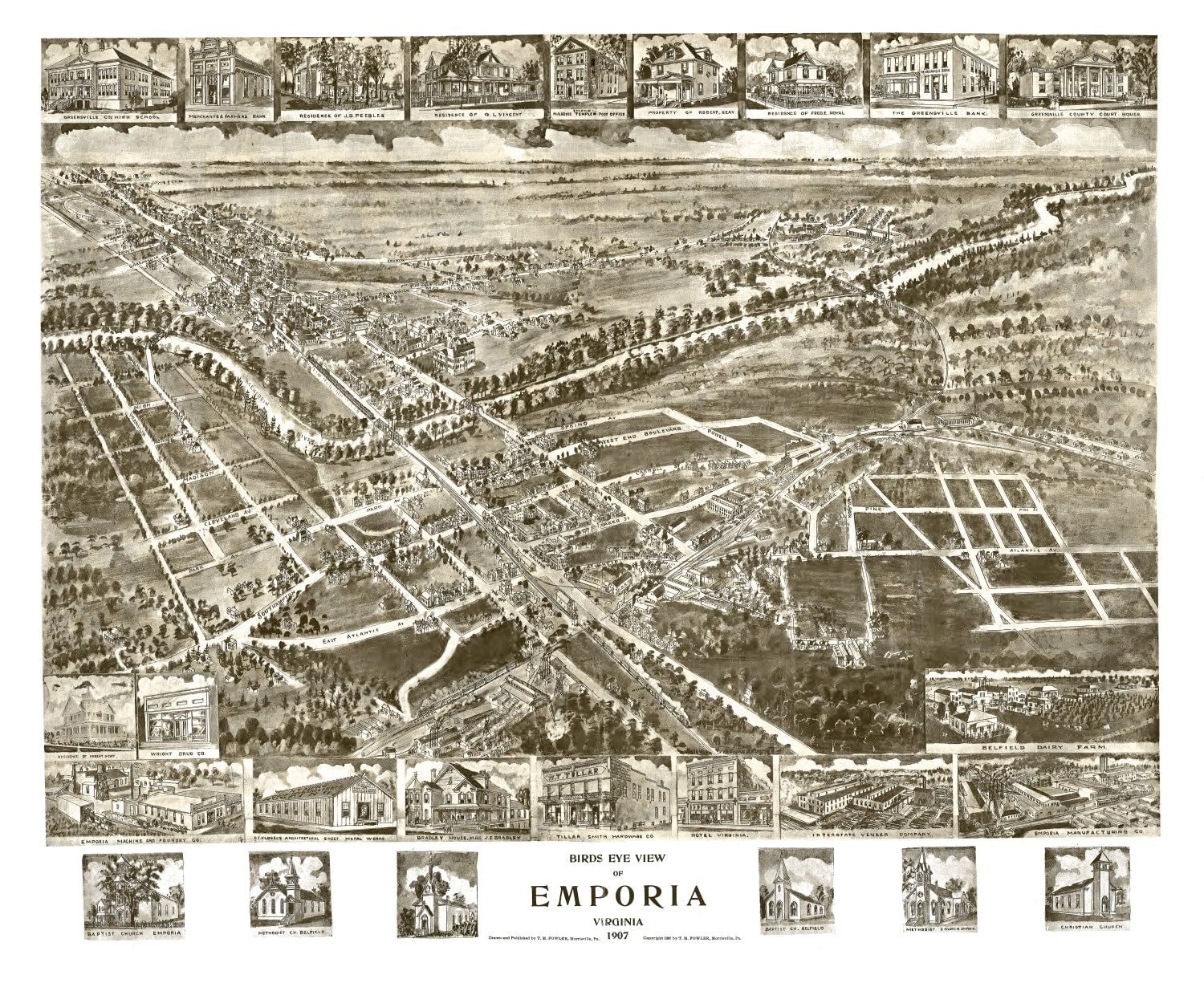 Vintage Map of Emporia, Virginia 1907