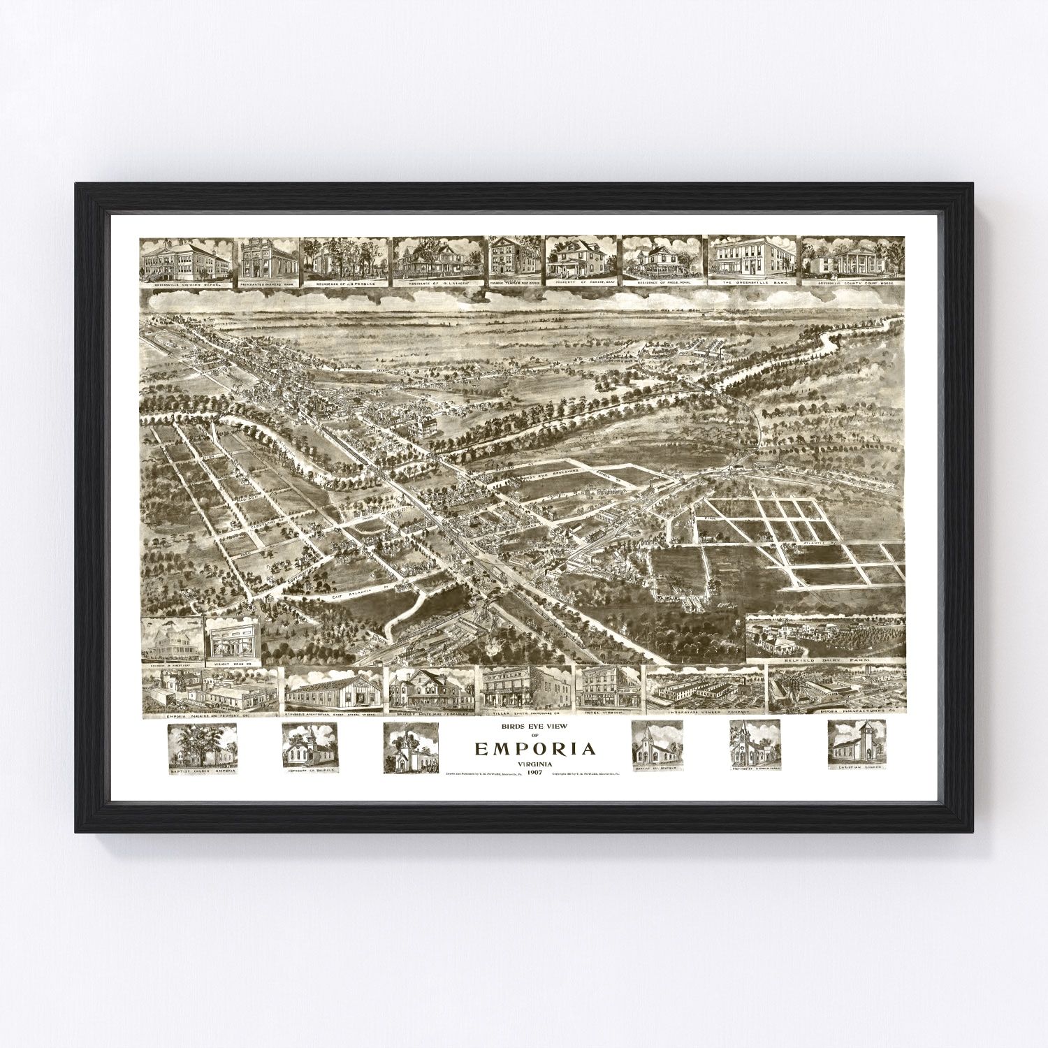 Vintage Map of Emporia, Virginia 1907