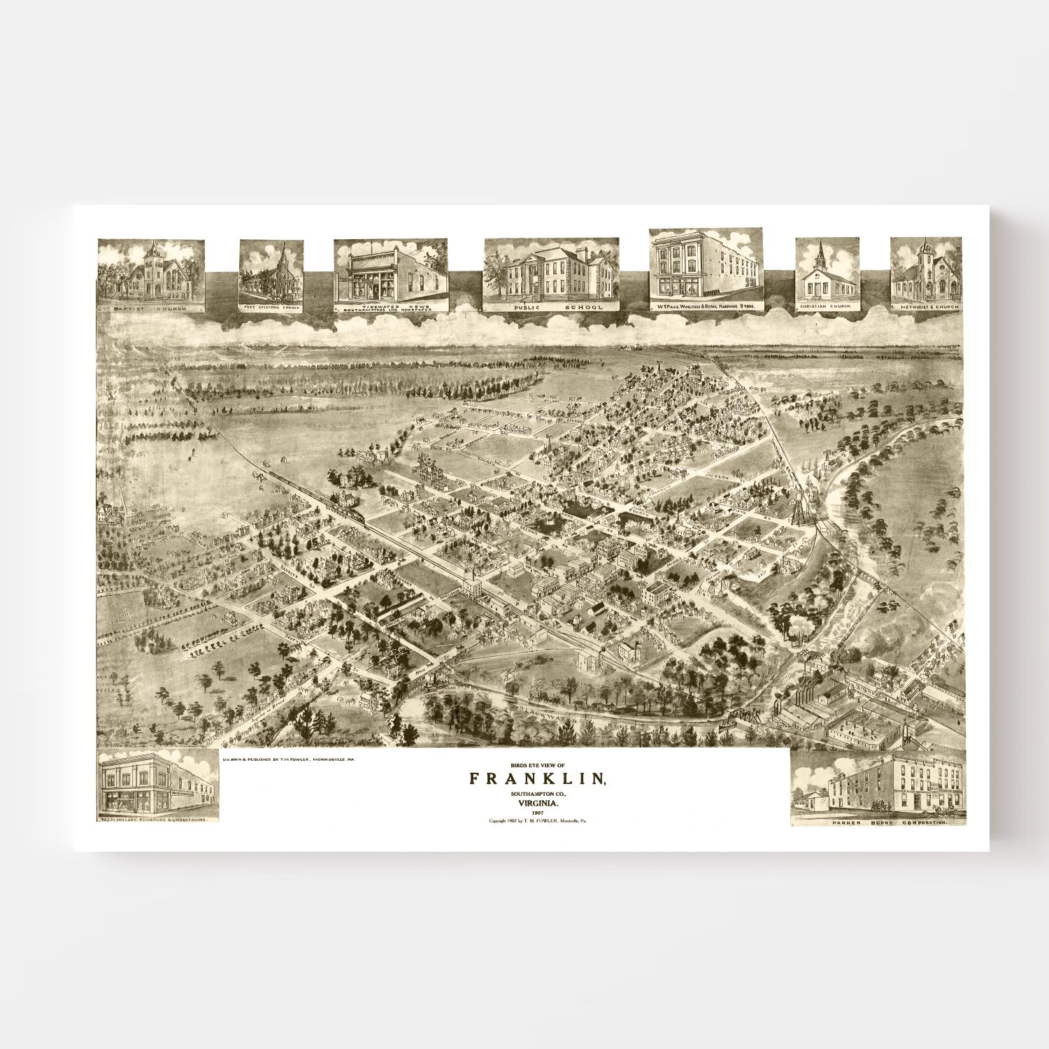 Vintage Map of Franklin, Virginia 1907