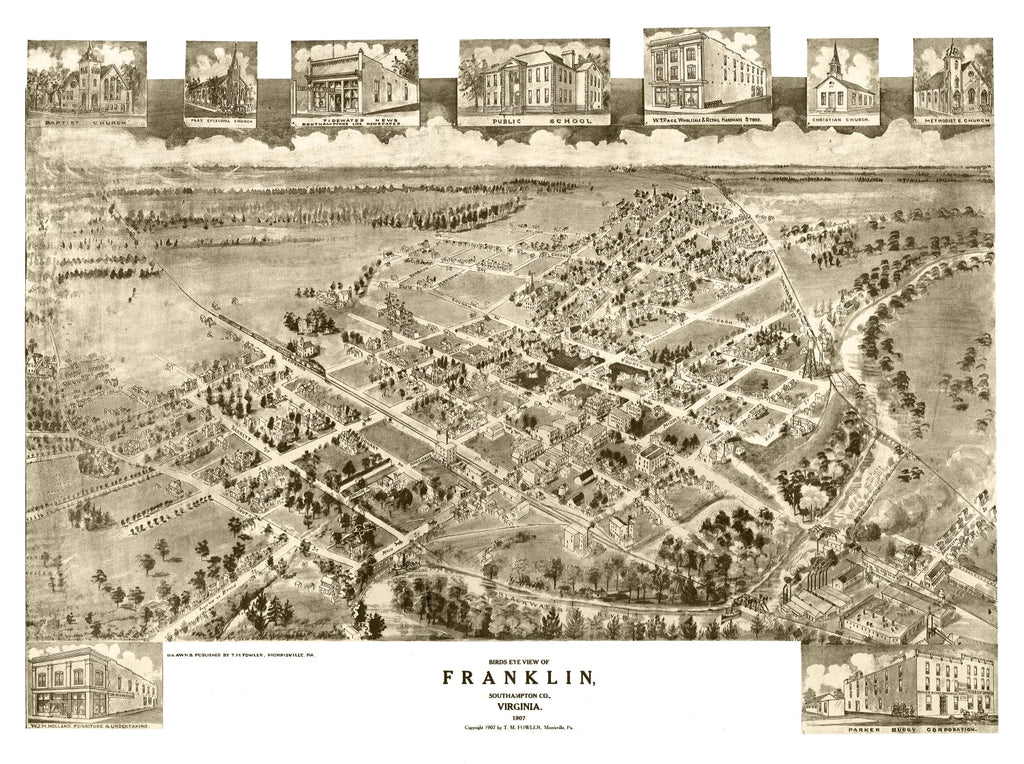 Vintage Map of Franklin, Virginia 1907