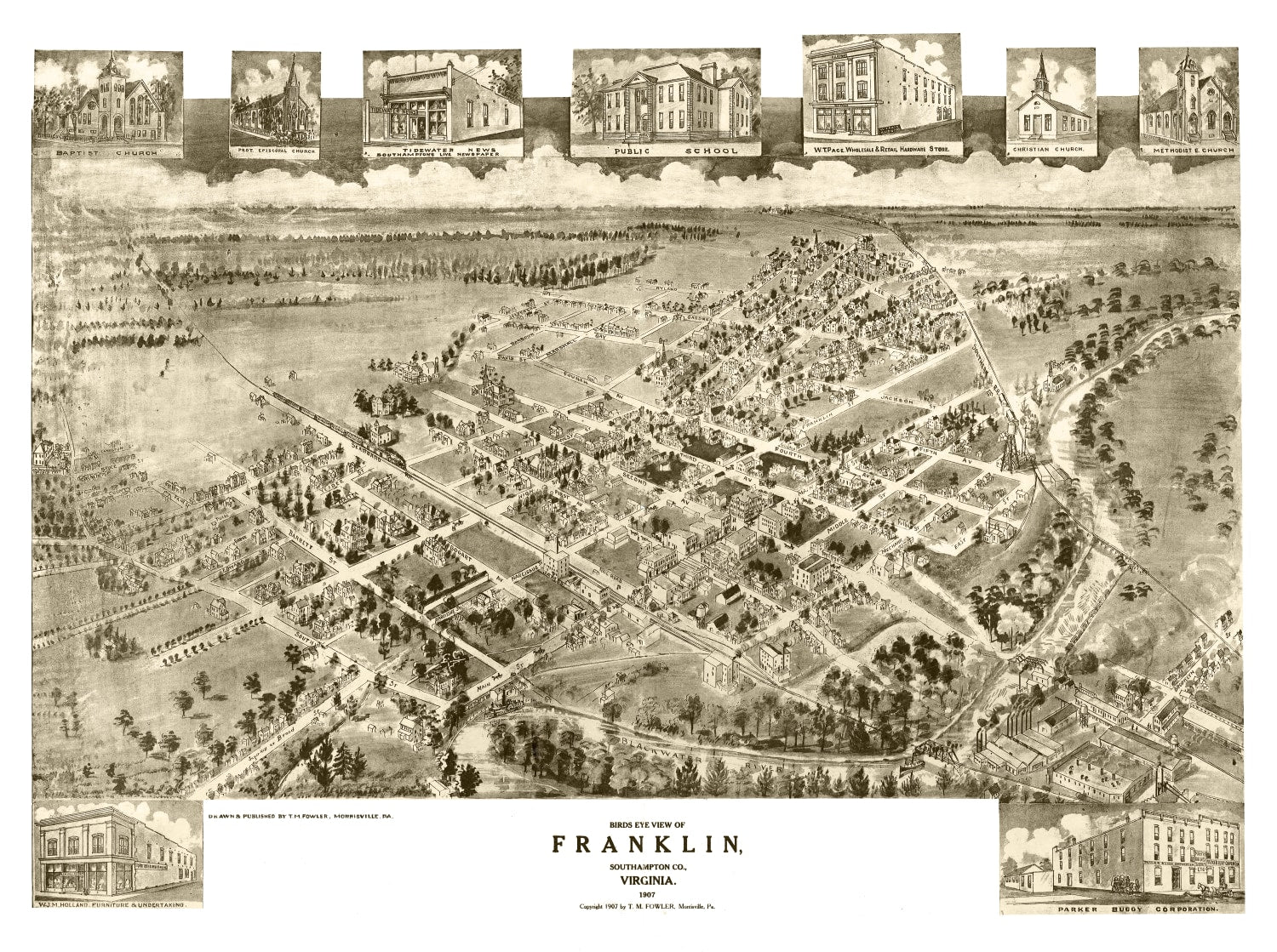 Vintage Map of Franklin, Virginia 1907