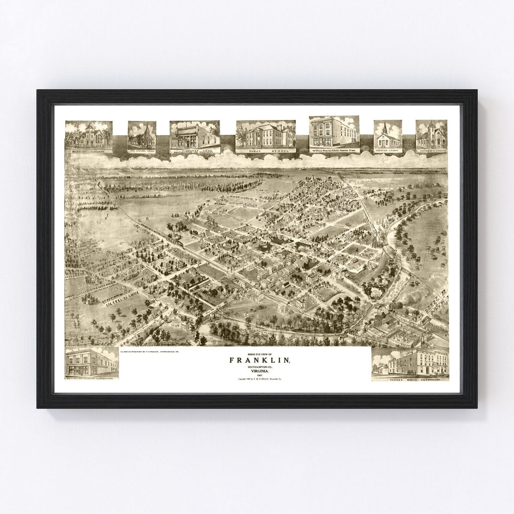 Vintage Map of Franklin, Virginia 1907